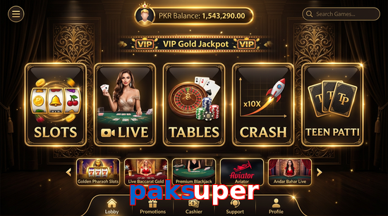 Main screen of Paksuper casino page for PK players