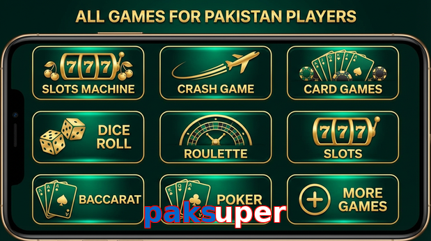 Main screen of Paksuper games page for PK players